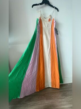 HYFVE Green, Pink, Orange, Cream Striped Women’s Dress